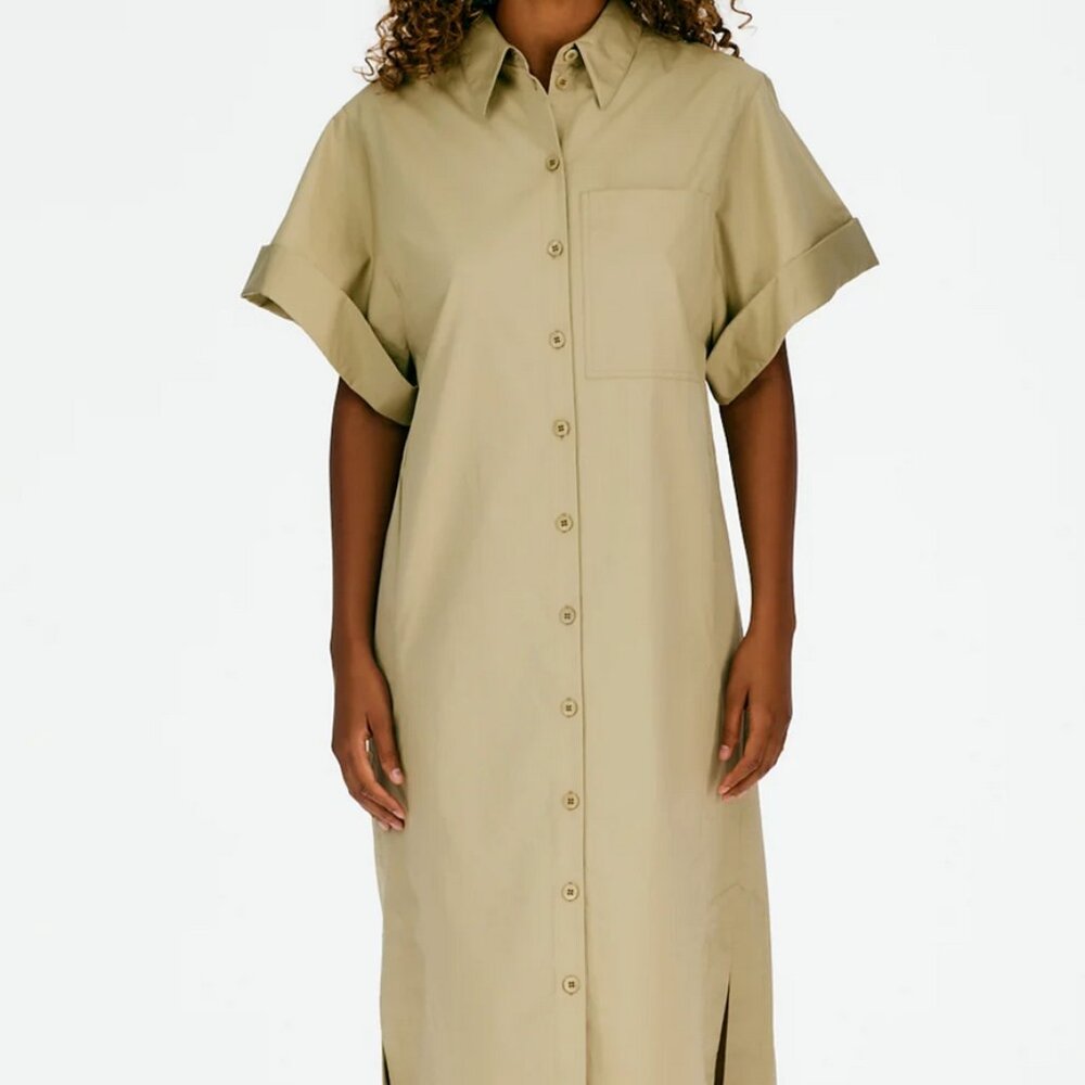 Tibi Eco Poplin Rolled Sleeve Shirtdress Clay Tan $495